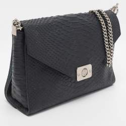 Pre Owned Mulberry Navy Blue/ Turquoise Snakeskin Embossed Leather Delphie Duo Flap Shoulder Bag