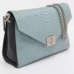 Pre Owned Mulberry Navy Blue/ Turquoise Snakeskin Embossed Leather Delphie Duo Flap Shoulder Bag