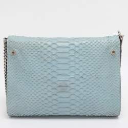 Pre Owned Mulberry Navy Blue/ Turquoise Snakeskin Embossed Leather Delphie Duo Flap Shoulder Bag
