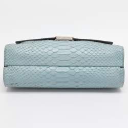 Pre Owned Mulberry Navy Blue/ Turquoise Snakeskin Embossed Leather Delphie Duo Flap Shoulder Bag