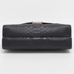 Pre Owned Mulberry Navy Blue/ Turquoise Snakeskin Embossed Leather Delphie Duo Flap Shoulder Bag