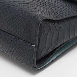 Pre Owned Mulberry Navy Blue/ Turquoise Snakeskin Embossed Leather Delphie Duo Flap Shoulder Bag