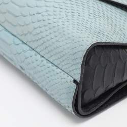 Pre Owned Mulberry Navy Blue/ Turquoise Snakeskin Embossed Leather Delphie Duo Flap Shoulder Bag