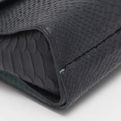 Pre Owned Mulberry Navy Blue/ Turquoise Snakeskin Embossed Leather Delphie Duo Flap Shoulder Bag
