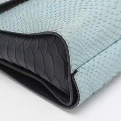 Pre Owned Mulberry Navy Blue/ Turquoise Snakeskin Embossed Leather Delphie Duo Flap Shoulder Bag