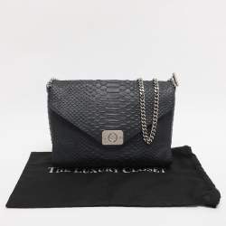 Pre Owned Mulberry Navy Blue/ Turquoise Snakeskin Embossed Leather Delphie Duo Flap Shoulder Bag