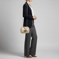 Pre Owned Mulberry Lily Gold Shimmering Leather Crossbody Bag