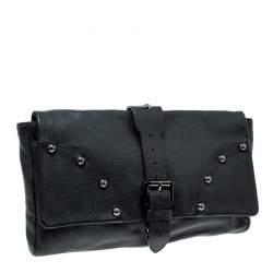 Pre Owned Mulberry Black Leather Push Lock Clutch