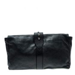 Pre Owned Mulberry Black Leather Push Lock Clutch