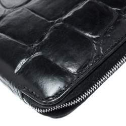 Mulberry Black Croc Embossed Leather Zip Around Wallet