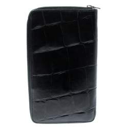 Mulberry Black Croc Embossed Leather Zip Around Wallet