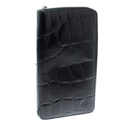 Mulberry Black Croc Embossed Leather Zip Around Wallet