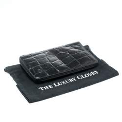 Mulberry Black Croc Embossed Leather Zip Around Wallet