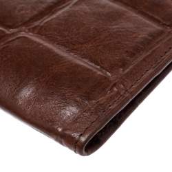 Mulberry Brown Croc Embossed Leather Bifold Card Case