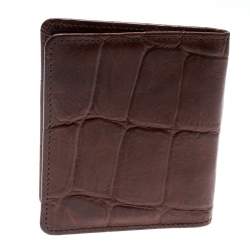 Mulberry Brown Croc Embossed Leather Bifold Card Case