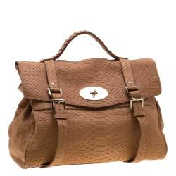 Pre Owned Mulberry Brown Python Embossed Leather Oversized Alexa Satchel