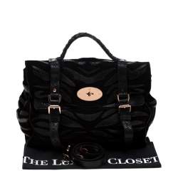 Pre Owned Mulberry Black Suede and Lizard Embossed Leather Alexa Satchel