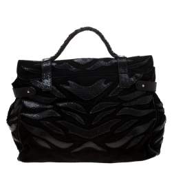 Pre Owned Mulberry Black Suede and Lizard Embossed Leather Alexa Satchel