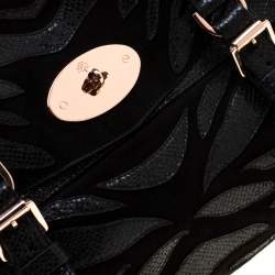Pre Owned Mulberry Black Suede and Lizard Embossed Leather Alexa Satchel