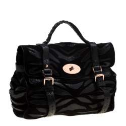 Pre Owned Mulberry Black Suede and Lizard Embossed Leather Alexa Satchel
