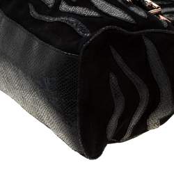 Pre Owned Mulberry Black Suede and Lizard Embossed Leather Alexa Satchel