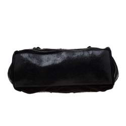 Pre Owned Mulberry Black Suede and Lizard Embossed Leather Alexa Satchel
