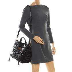 Pre Owned Mulberry Black Suede and Lizard Embossed Leather Alexa Satchel