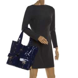 Pre Owned Mulberry Royal Blue Patent Leather Roxanne Tote