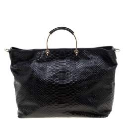 Pre Owned Mulberry Black Python Embossed Leather Hetty Tote