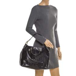 Pre Owned Mulberry Black Python Embossed Leather Hetty Tote