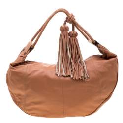 Pre Owned Mulberry Peach Leather Tassel Hobo