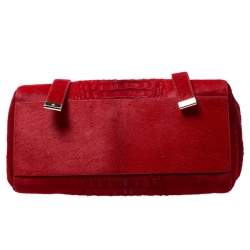 Pre Owned Mulberry Red Croc Embossed Calfhair Alexa Satchel