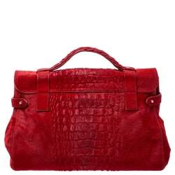 Pre Owned Mulberry Red Croc Embossed Calfhair Alexa Satchel