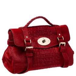 Pre Owned Mulberry Red Croc Embossed Calfhair Alexa Satchel