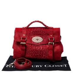 Pre Owned Mulberry Red Croc Embossed Calfhair Alexa Satchel