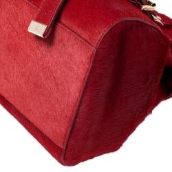 Pre Owned Mulberry Red Croc Embossed Calfhair Alexa Satchel
