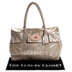 Pre Owned Mulberry Metallic Silver/Beige Zebra Leather Bayswater Satchel