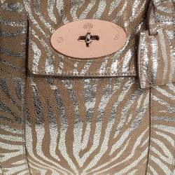 Pre Owned Mulberry Metallic Silver/Beige Zebra Leather Bayswater Satchel