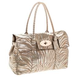 Pre Owned Mulberry Metallic Silver/Beige Zebra Leather Bayswater Satchel