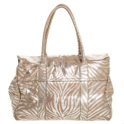Pre Owned Mulberry Metallic Silver/Beige Zebra Leather Bayswater Satchel