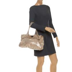 Pre Owned Mulberry Metallic Silver/Beige Zebra Leather Bayswater Satchel