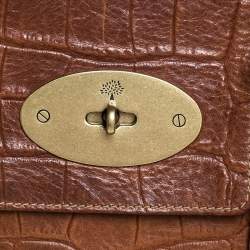 Pre Owned Mulberry Brown Croc Embossed Leather Bayswater Satchel