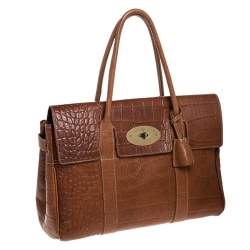 Pre Owned Mulberry Brown Croc Embossed Leather Bayswater Satchel