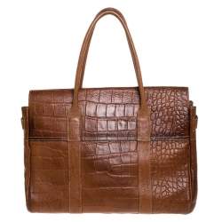 Pre Owned Mulberry Brown Croc Embossed Leather Bayswater Satchel