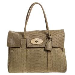 Mulberry Olive Green Python Embossed Leather Bayswater Satchel