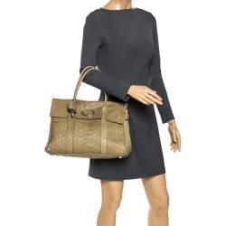 Pre Owned Mulberry Olive Green Python Embossed Leather Bayswater Satchel