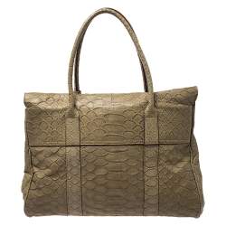 Pre Owned Mulberry Olive Green Python Embossed Leather Bayswater Satchel
