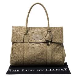 Pre Owned Mulberry Olive Green Python Embossed Leather Bayswater Satchel