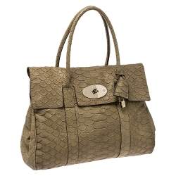 Pre Owned Mulberry Olive Green Python Embossed Leather Bayswater Satchel