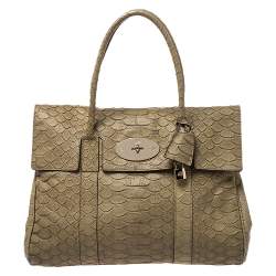 Pre Owned Mulberry Olive Green Python Embossed Leather Bayswater Satchel